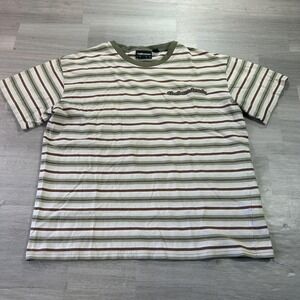 The Hundreds Shirt Mens Large White Green Brown Striped Logo Crew Tee Streetwear
